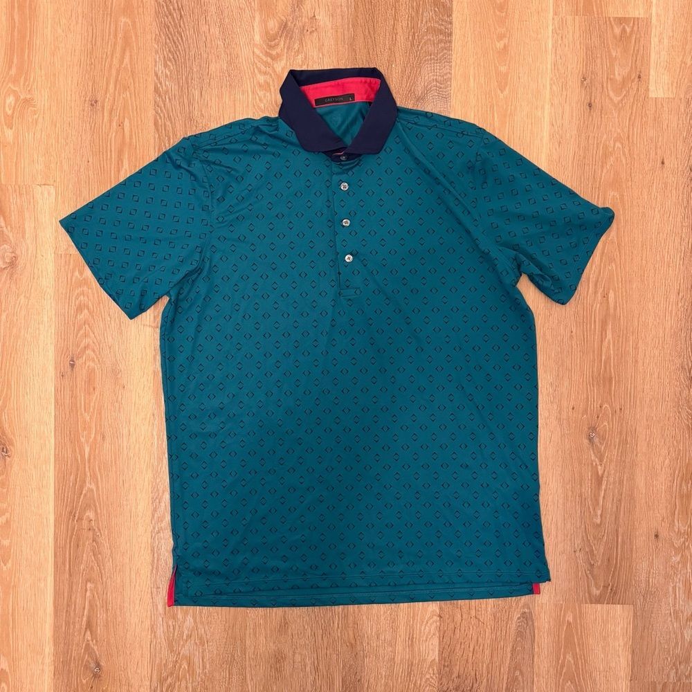 Greyson Pink Tipped Teal Polo Sz Large | Snake Eyes Diamonds Golf Office Classic